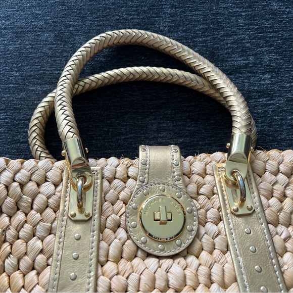 EUC Michael Kors wicker purse Gold accents Braided handle - Picture 3 of 13